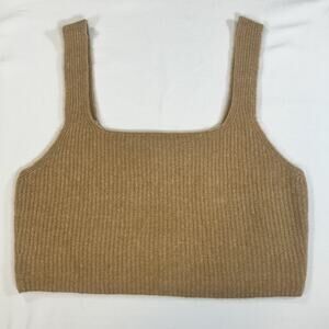 Everlane The Cozy Stretch Knit Cropped Tank Top Size L Camel Yak Wool Blend NWT